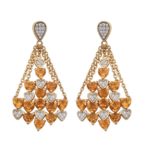 Yellow Gold Rhodium Plated Sterling Silver Earring With Citrine And Natural White Zircon - Fashion Apparel 