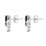 Studded Rhodium Plated Sterling Silver Earring With Black Spinel, White Topaz - Fashion Apparel 
