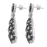 Rhodium Plated Sterling Silver Earring With Polished Black Spinel And Natural White Zircon - Fashion Apparel 