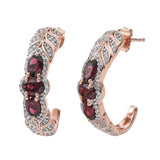 Rose Gold Rhodium Plated Sterling Silver Earring With Polished Rhodolite Garnet, And Natural White Zircon - Fashion Apparel 