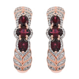 Rose Gold Rhodium Plated Sterling Silver Earring With Polished Rhodolite Garnet, And Natural White Zircon - Fashion Apparel 