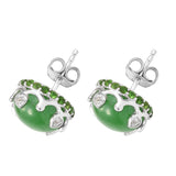 Sterling Silver Earring With Rhodium Plating And Russian Diaopside, Green Jade, Natural White Zircon Gemstones - Fashion Apparel 