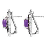 Purple Jade, Amethyst With Natural White Zircon Silver Sterling Earrings Plated With Rhodium. - Fashion Apparel 