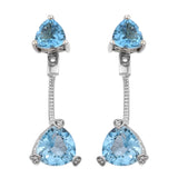 Swiss Blue Topaz With White Zircon Silver Sterling Earrings Polished With Rhodium. - Fashion Apparel 