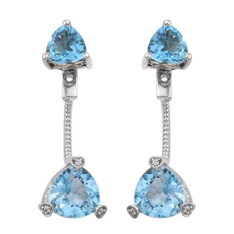 Swiss Blue Topaz With White Zircon Silver Sterling Earrings Polished With Rhodium. - Fashion Apparel 