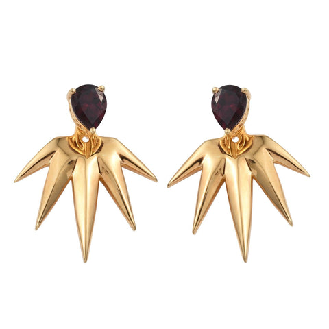Stylish Yellow Gold Rhodium Plated Sterling Silver Earring With Rhodolite Garnet. - Fashion Apparel 