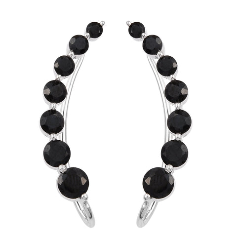 Sterling Silver Earring With Rhodium Plating And Black Spinel - Fashion Apparel 