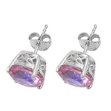 Rhodium Plated Sterling Silver Studded Earring With Polished Soft Pink Quartz. - Fashion Apparel 