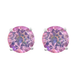 Rhodium Plated Sterling Silver Studded Earring With Polished Soft Pink Quartz. - Fashion Apparel 
