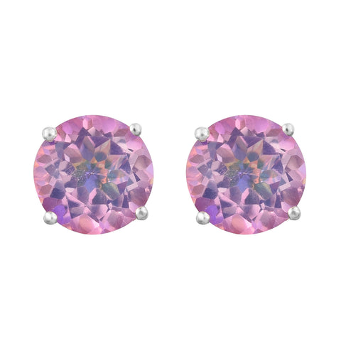Rhodium Plated Sterling Silver Studded Earring With Polished Soft Pink Quartz. - Fashion Apparel 