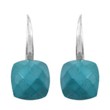 Drop Styled Sterling Silver Earring With Rhodium Plating And Polished Turquoise. - Fashion Apparel 