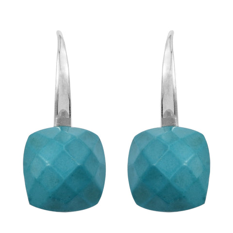 Drop Styled Sterling Silver Earring With Rhodium Plating And Polished Turquoise. - Fashion Apparel 