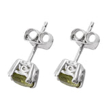 Rhodium Plated Sterling Silver Earring Jeweled With Polished Peridot. - Fashion Apparel 