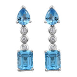 Sterling Silver Earring With Rhodium Plating And Natural White Zircon, Swiss Blue Topaz. - Fashion Apparel 