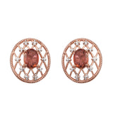 Rose Gold Rhodium Plated Sterling Silver Earring With Salmon Sorbet Coated Quartz - Fashion Apparel 