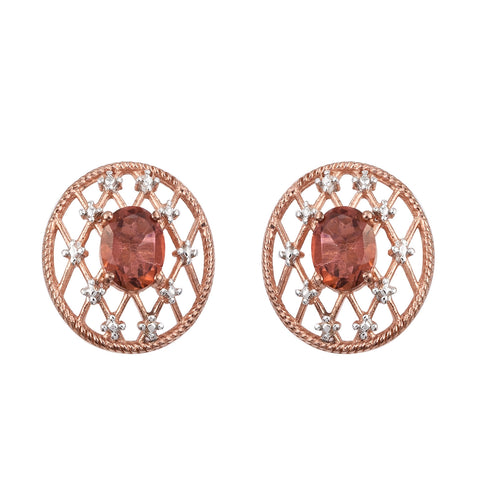 Rose Gold Rhodium Plated Sterling Silver Earring With Salmon Sorbet Coated Quartz - Fashion Apparel 