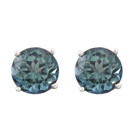 Mermaid Green Coated Topaz Sterling Silver Stud Earrings polished with rhodium. - Fashion Apparel 
