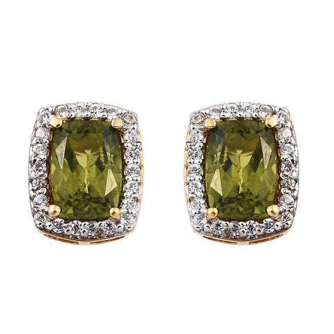Sterling Silver Vesuvianite Earrings Polished With Yellow Gold Rhodium. - Fashion Apparel 