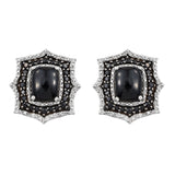 Black Jade Natural White Earrings Polished With Rhodium In Sterling Silver. - Fashion Apparel 