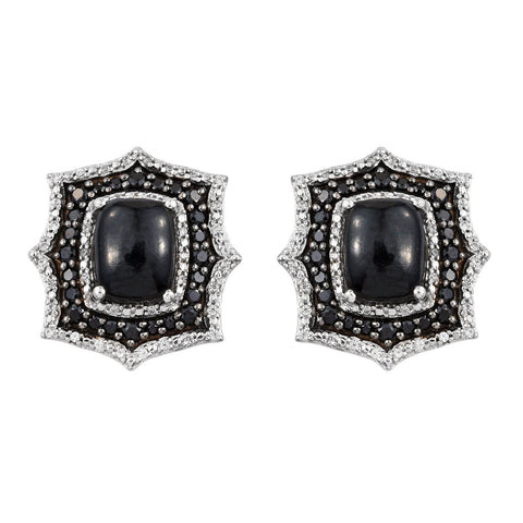 Black Jade Natural White Earrings Polished With Rhodium In Sterling Silver. - Fashion Apparel 