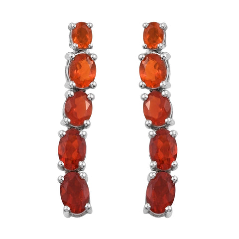 Fire Opal Earrings Polished With Rhodium In Sterling Silver. - Fashion Apparel 