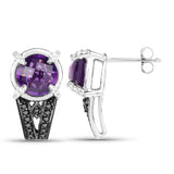 3.61 Carat Genuine Amethyst, Black Diamond and White Diamond .925 Sterling Silver Earrings - Fashion Apparel 