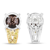 3.75 Carat Genuine Smoky Quartz, Yellow Diamond and White Diamond .925 Sterling Silver Earrings - Fashion Apparel 