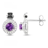 2.29 Carat Genuine Amethyst, Black Diamond and White Diamond .925 Sterling Silver Earrings - Fashion Apparel 