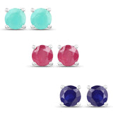 5.50 Carat Emerald, Glass Filled Ruby and Glass Filled Sapphire .925 Sterling Silver Earrings - Fashion Apparel 