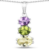 6.00 Carat Genuine Lemon Topaz, Peridot and Amethyst .925 Sterling Silver Pendant - Fashion Apparel 