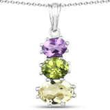 6.00 Carat Genuine Lemon Topaz, Peridot and Amethyst .925 Sterling Silver Pendant - Fashion Apparel 