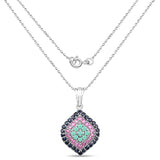 2.34 Carat Genuine Emerald, Ruby and Blue Sapphire .925 Sterling Silver Pendant - Fashion Apparel 