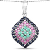2.34 Carat Genuine Emerald, Ruby and Blue Sapphire .925 Sterling Silver Pendant - Fashion Apparel 