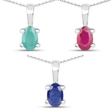 1.48 Carat Emerald, Glass Filled Ruby and Glass Filled Sapphire .925 Sterling Silver Pendant - Fashion Apparel 