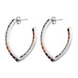 Rhodium Plated Sterling Silver Earring With Polished Citrine, African Amethyst, Iolite, Red Garnet, Tanzanite, Peridot, Swiss Blue Topaz, Bo - Fashion Apparel 