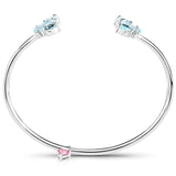 Rhodium Plated Sterling Silver Bangles With Polished Blue Topaz, And Pink Topaz. - Fashion Apparel 