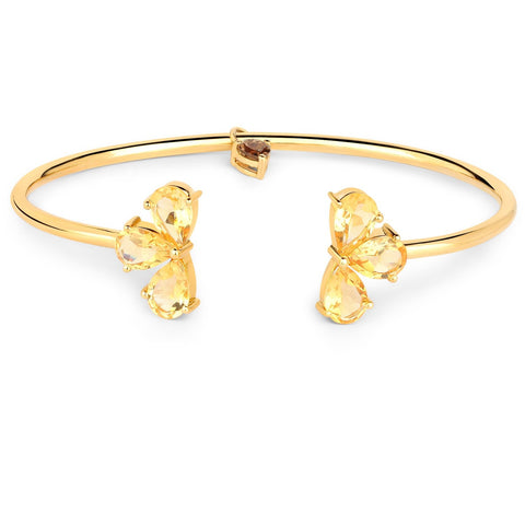 Semi-Precious Gold Plated Sterling Silver Bangle With Polished Citrine And Smoky Quartz. - Fashion Apparel 