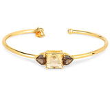 Citrine And Smoky Quartz Gemstones Beautifully Crafted In Gold Plated Sterling Silver Bangle. - Fashion Apparel 
