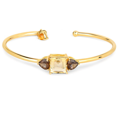 Citrine And Smoky Quartz Gemstones Beautifully Crafted In Gold Plated Sterling Silver Bangle. - Fashion Apparel 