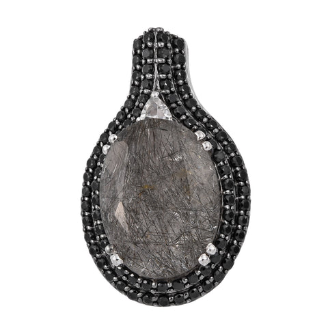 Royal Looking Sterling Silver Earring With Polished Golconda Diamond Topaz, Black Rutile Quartz, Black Spinel Gemstones And Rhodium Plating. - Fashion Apparel 