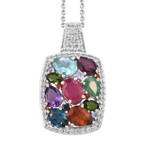 Well-Crafted Sterling Silver Pendant With Rhodium Plating And Certified London Blue Topaz, Uruguay Amethyst, Kagem Zambian Emerald, Paraibe - Fashion Apparel 