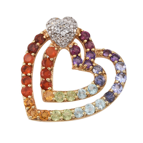 Stately Sterling Silver Pendant With Yellow Gold Plating And Apatite, African Amethyst, Citrine, Fire Opal, Iolite, Rhodolite Garnet, Perido - Fashion Apparel 