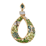 Yellow Gold Rhodium Plated Sterling Silver Pendant With Black Spinel, Natural White Zircon, Teal Apatite, Russian Diaopside, Tsavorite Garne - Fashion Apparel 