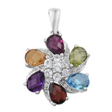 Rhodium Plated Sterling Silver Pendant African Amethyst, Citrine, Rhodolite Garnet, Peridot, Red Garnet, Swiss Blue Topaz And Natural White - Fashion Apparel 