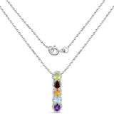 Royal Looking Sterling Silver Pendant With Chain Jeweled With Polished African Amethyst, Blue Topaz, Citrine, Garnet, Peridot, White Topaz A - Fashion Apparel 