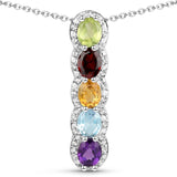 Royal Looking Sterling Silver Pendant With Chain Jeweled With Polished African Amethyst, Blue Topaz, Citrine, Garnet, Peridot, White Topaz A - Fashion Apparel 