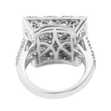 Square Frame Studded Santamaria Aquamarine Stones Set In Rhodium With Natural White Zircon Accents - Fashion Apparel 