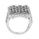 Square Frame Studded Santamaria Aquamarine Stones Set In Rhodium With Natural White Zircon Accents - Fashion Apparel 