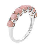 Rhodium Plated Sterling Silver Ring Adorned With Polished Pink Opal - Fashion Apparel 
