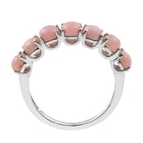 Rhodium Plated Sterling Silver Ring Adorned With Polished Pink Opal - Fashion Apparel 